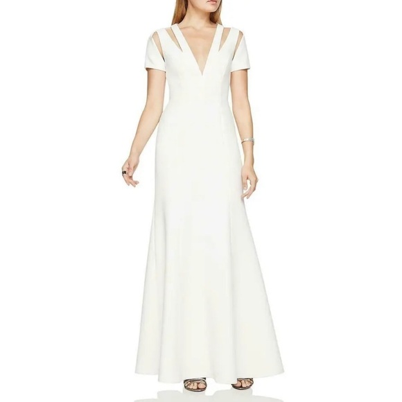 BCBGMaxAzria Dresses & Skirts - BCBGMAXAZRIA- White “Estrella” Cutout Cap Sleeve Maxi Cocktail Dress